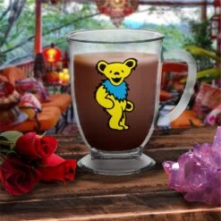 Grateful Dead - Yellow Dancing Bear Glass Cafe Mug 15 Grateful Dead - Yellow Dancing Bear Glass Cafe Mug -Toy Sale Store ICU 03202 7